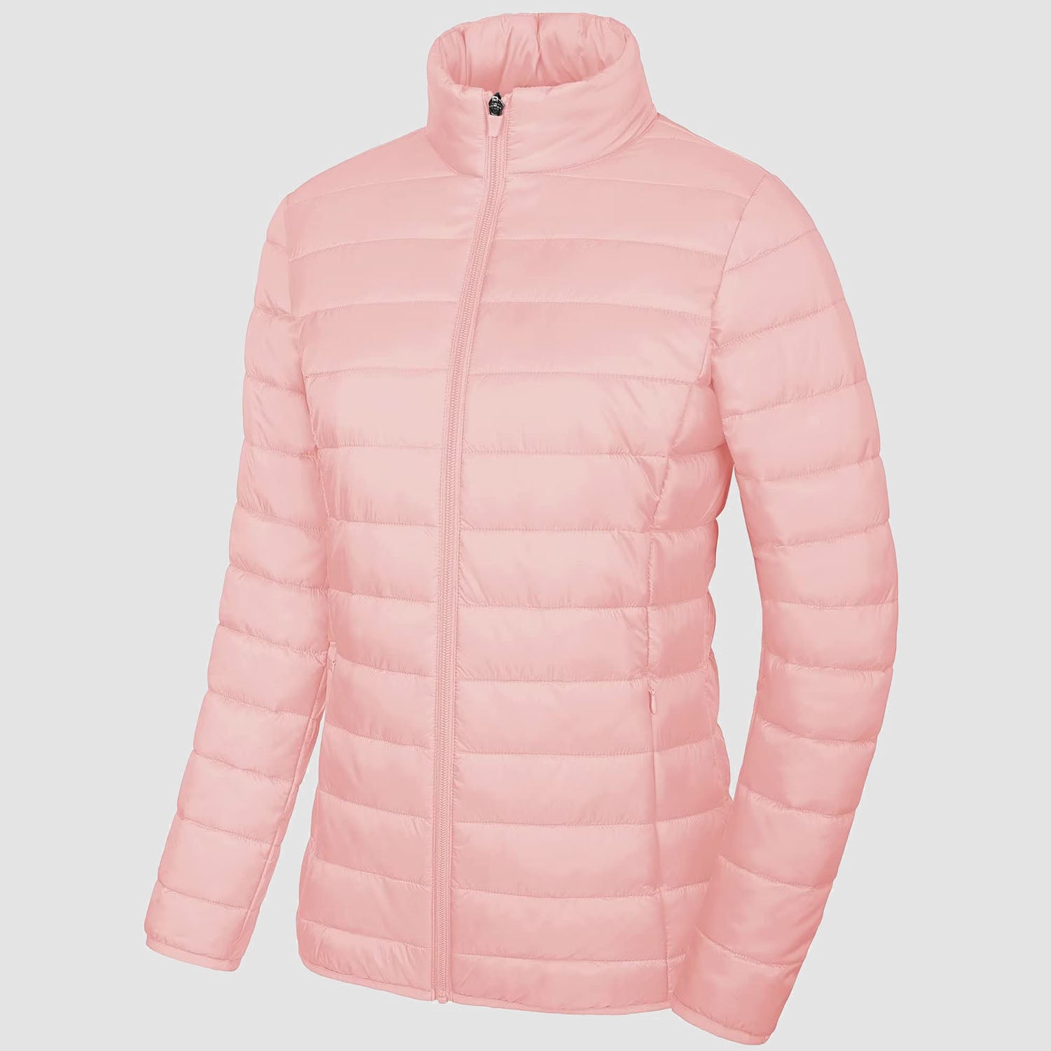 Women Lightweight Puffer Jacket Stand Collar Full Zip Quilted Lined Winter Coat
