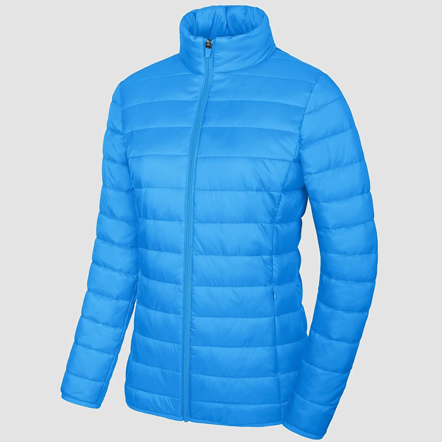 Women Lightweight Puffer Jacket Stand Collar Full Zip Quilted Lined Winter Coat
