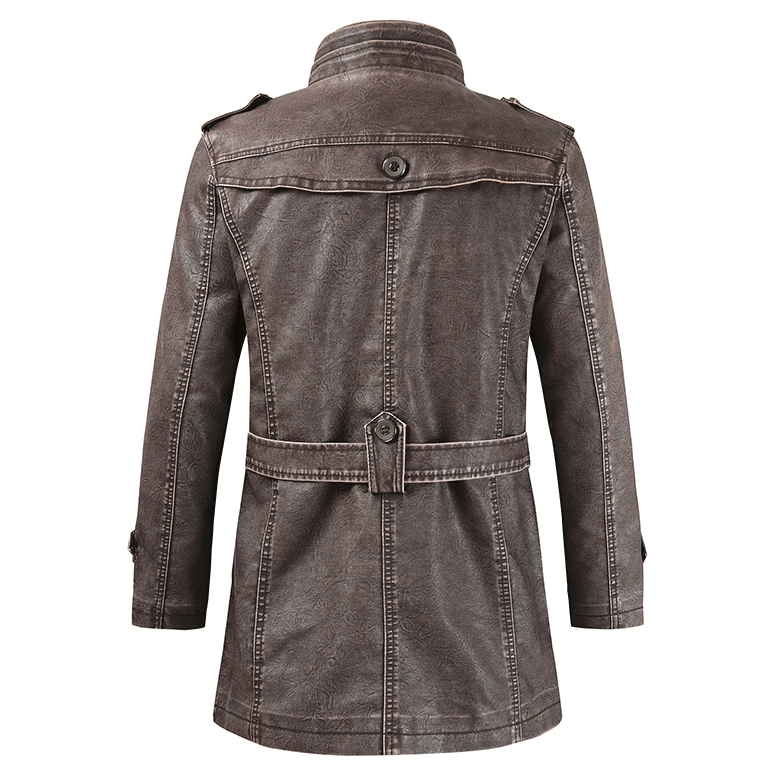 2020 Autumn And Winter New Men's Mid-length Casual Fashion PU Leather Jacket Stand-collar Slim Youth Windbreaker