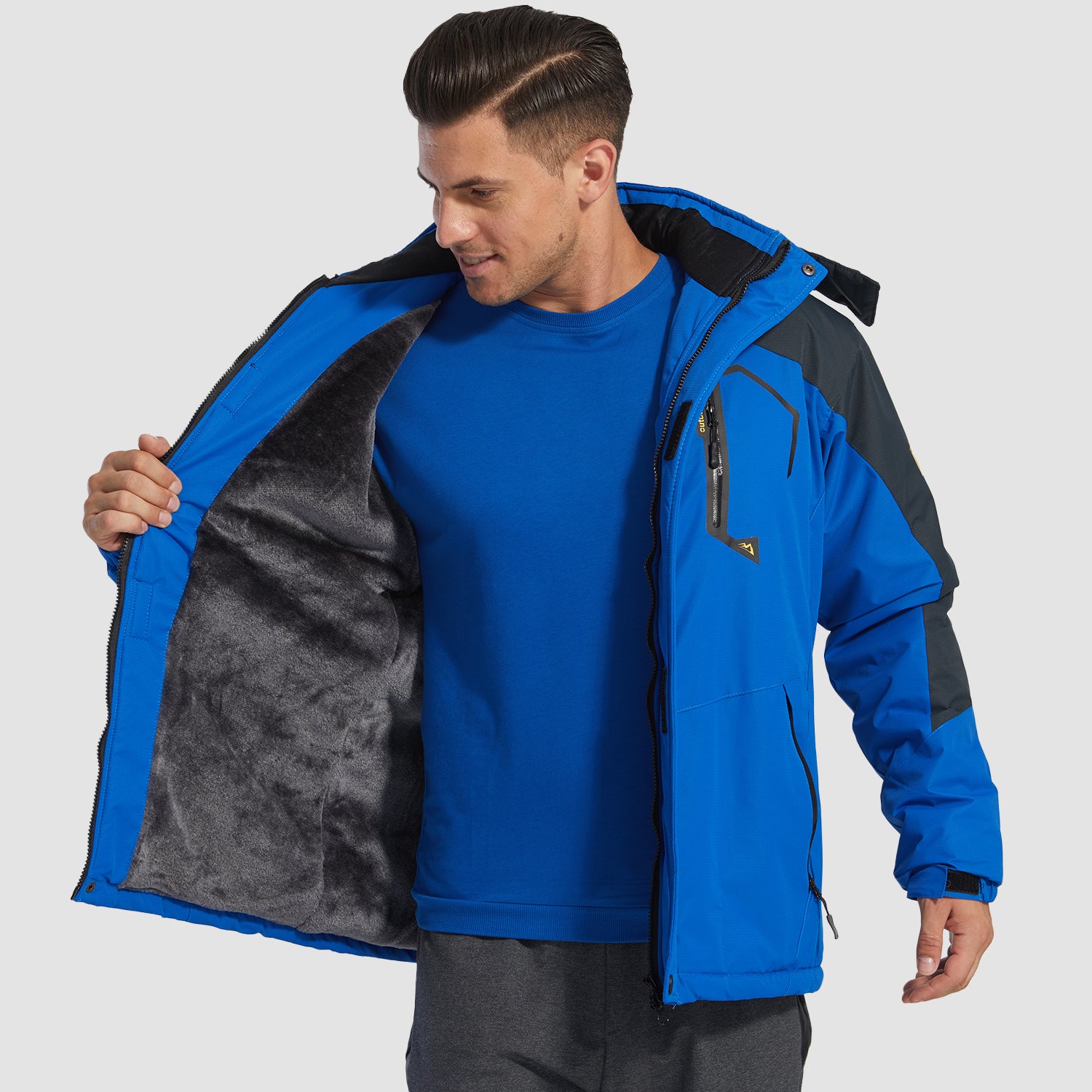 Men's Winter Jacket Water Repellent Ski Snow Jacket Warm Fleece Coat Parka Raincoats With Multi-Pockets