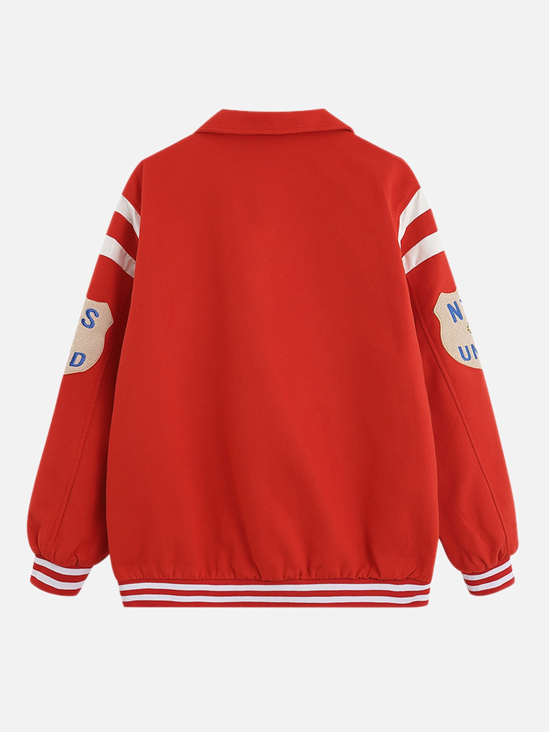 The Vimiaparty American Retro Hip-hop Flocked Letters Baseball Jacket