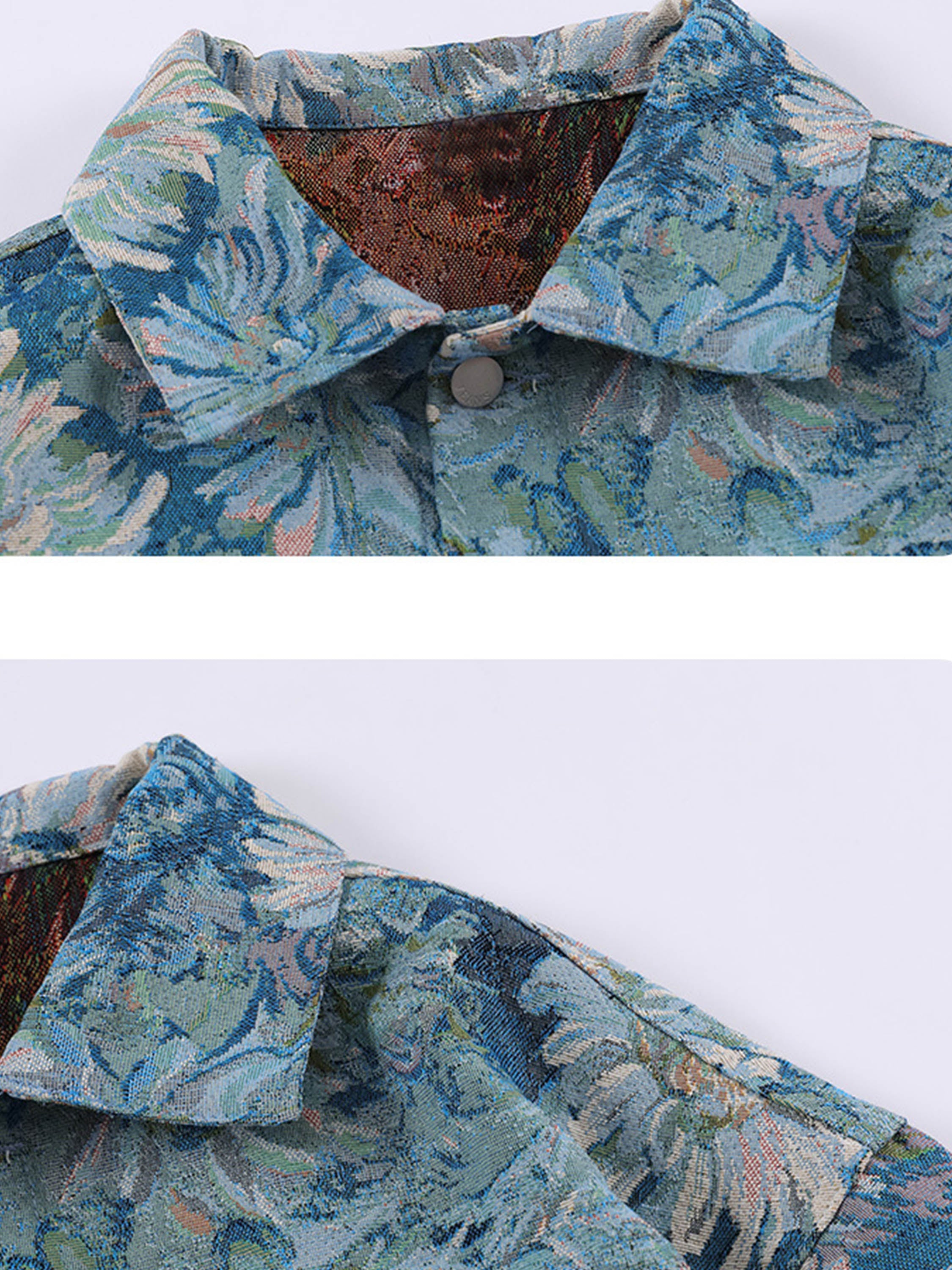 The Vimiaparty Oil Painting Jacquard Flower Denim Jacket
