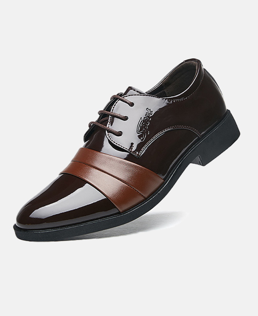 Business Plain Point Toe Shiny Patent Spliced Dress Shoes