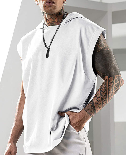 Men Plain Sleeveless Hooded Top