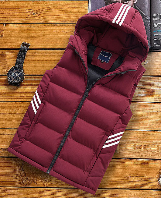 Stripe Print Zip Up Hooded Vest