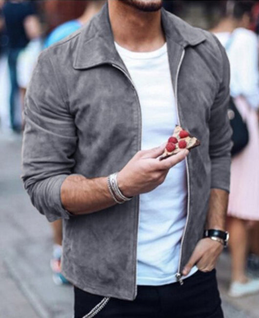 Zipper Up Collared Suede Jacket