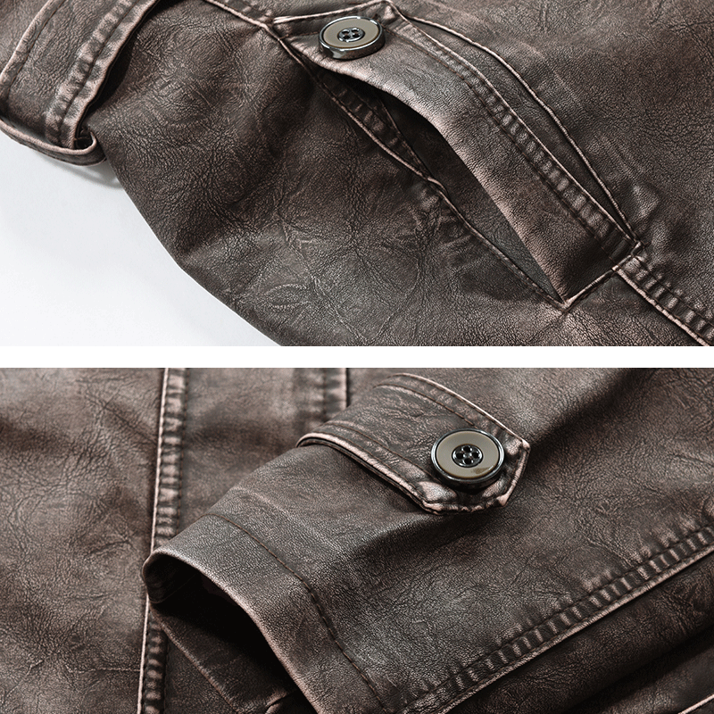 2020 Autumn And Winter New Men's Mid-length Casual Fashion PU Leather Jacket Stand-collar Slim Youth Windbreaker