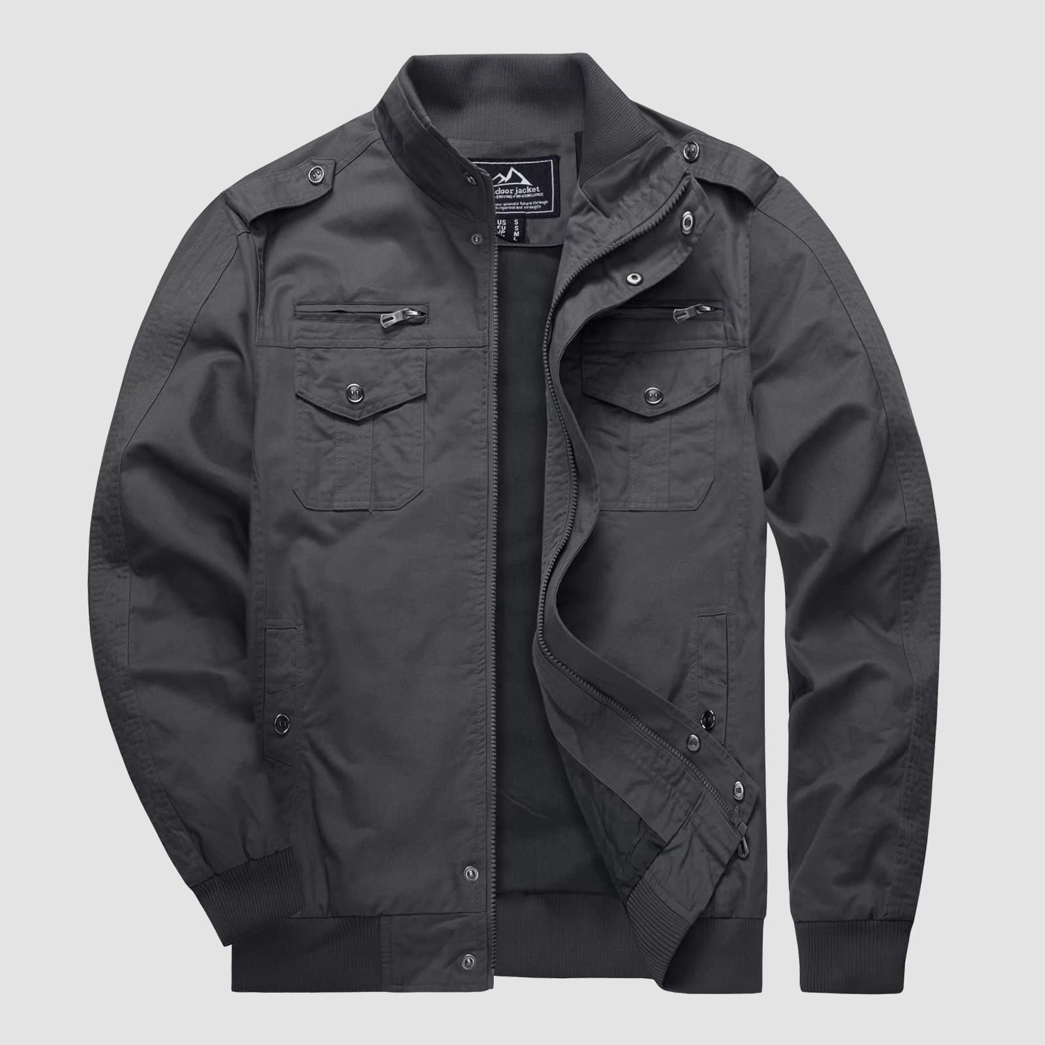 Men's Casual Jacket Lightweight Tactical Cargo Jackets Stand Collar Combat Jacket