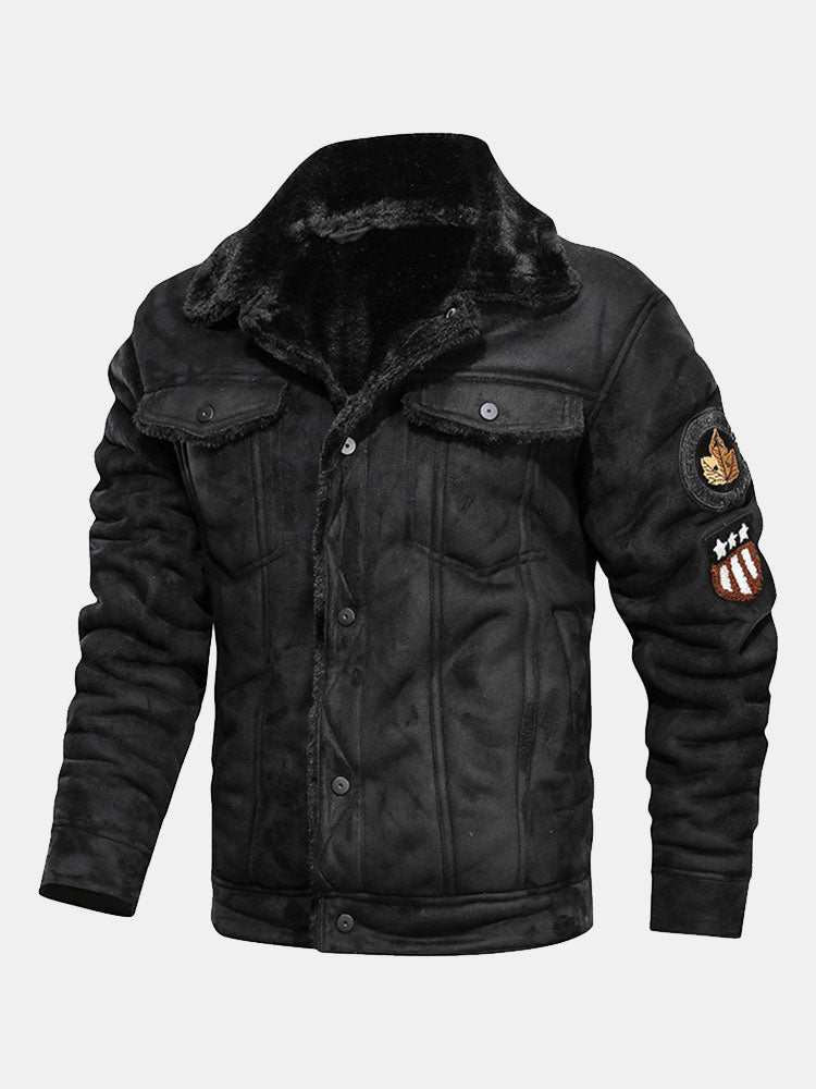 Regular Fit Faux Fur Lined Faux Suede Jacket