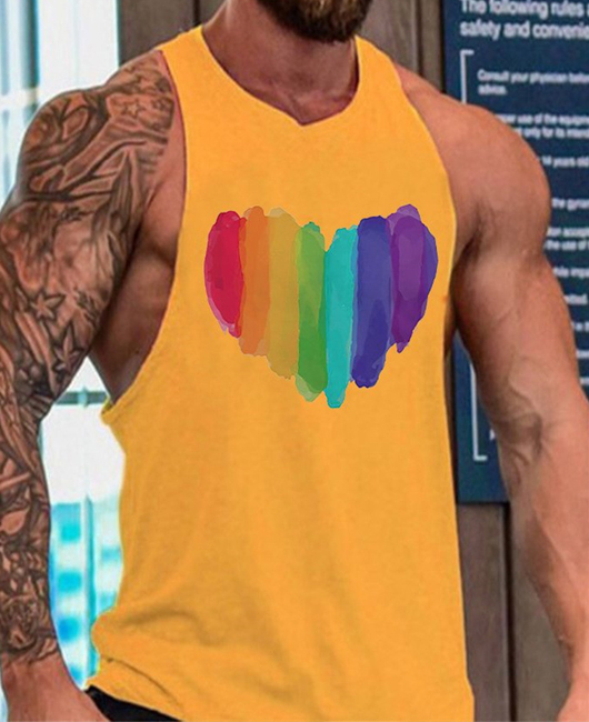 Casual Rainbow Heart Print Crew Neck Sleeveless Tank Top