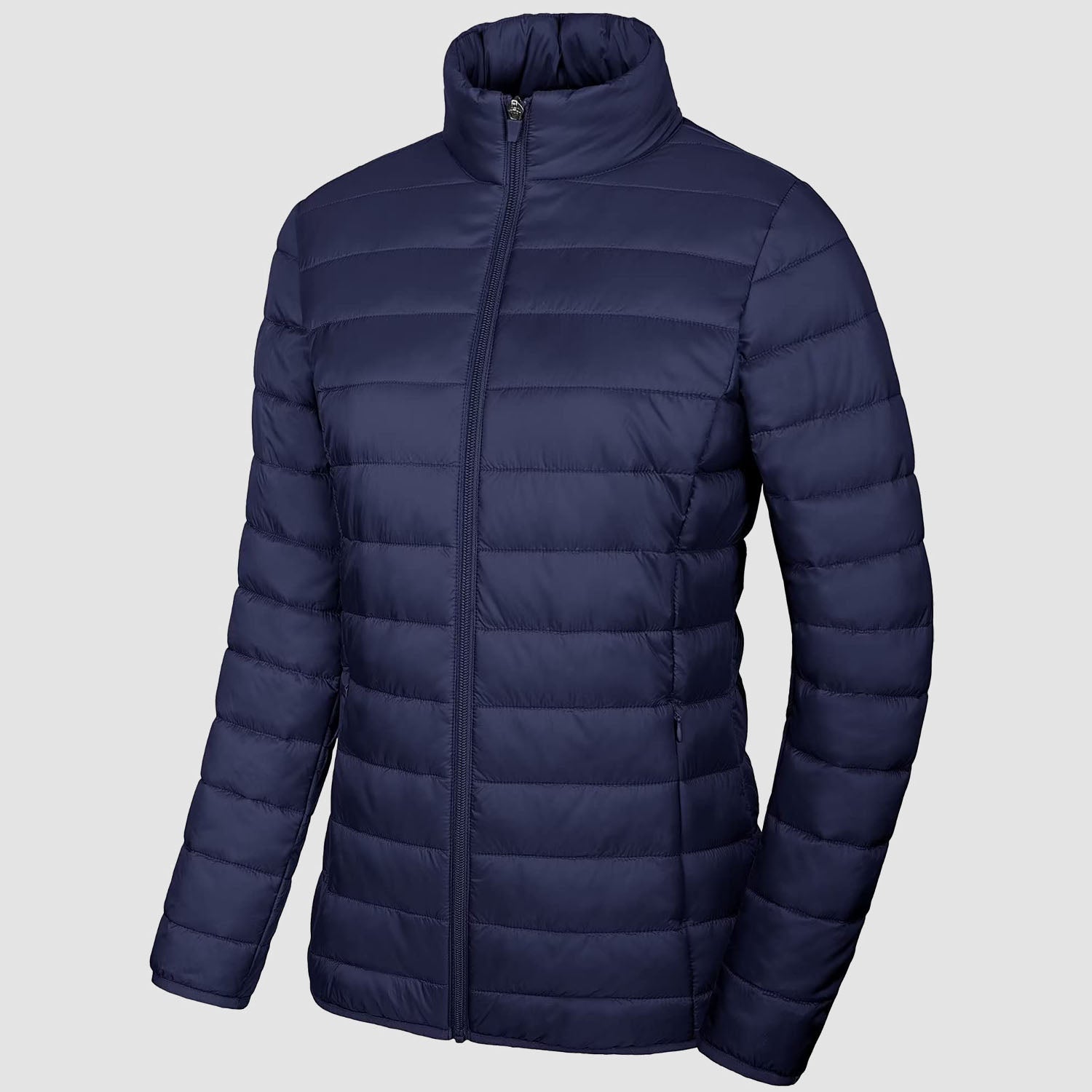 Women Lightweight Puffer Jacket Stand Collar Full Zip Quilted Lined Winter Coat