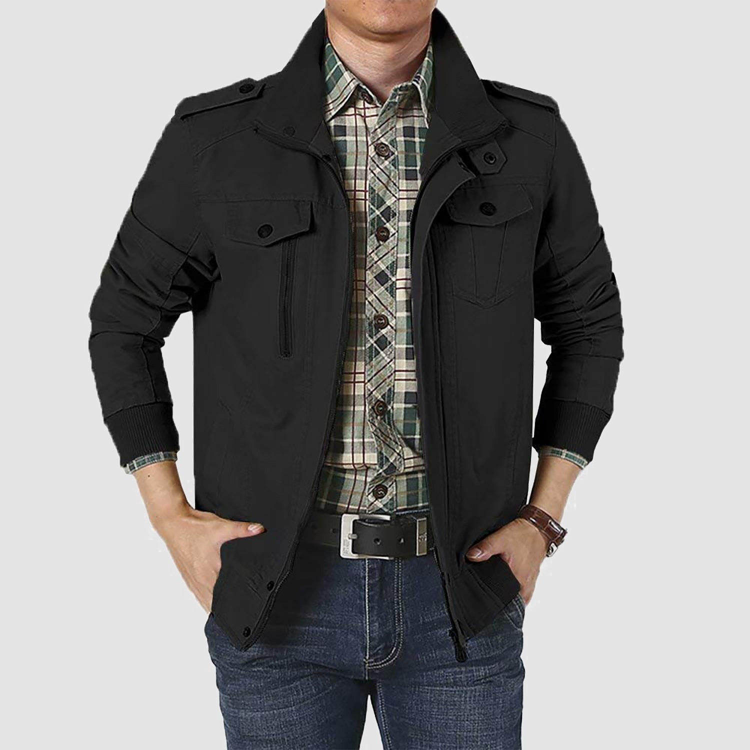 Men's Jacket Winter Military Cargo Work Jacket with 5 Pockets Fleece Lined Thicken Warm Coat