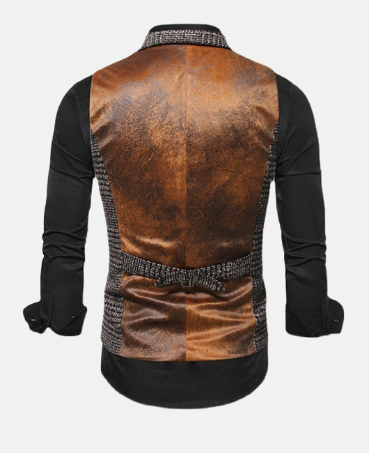 Business Houndstooth Lapel Collar Single Breasted Blazer Vest