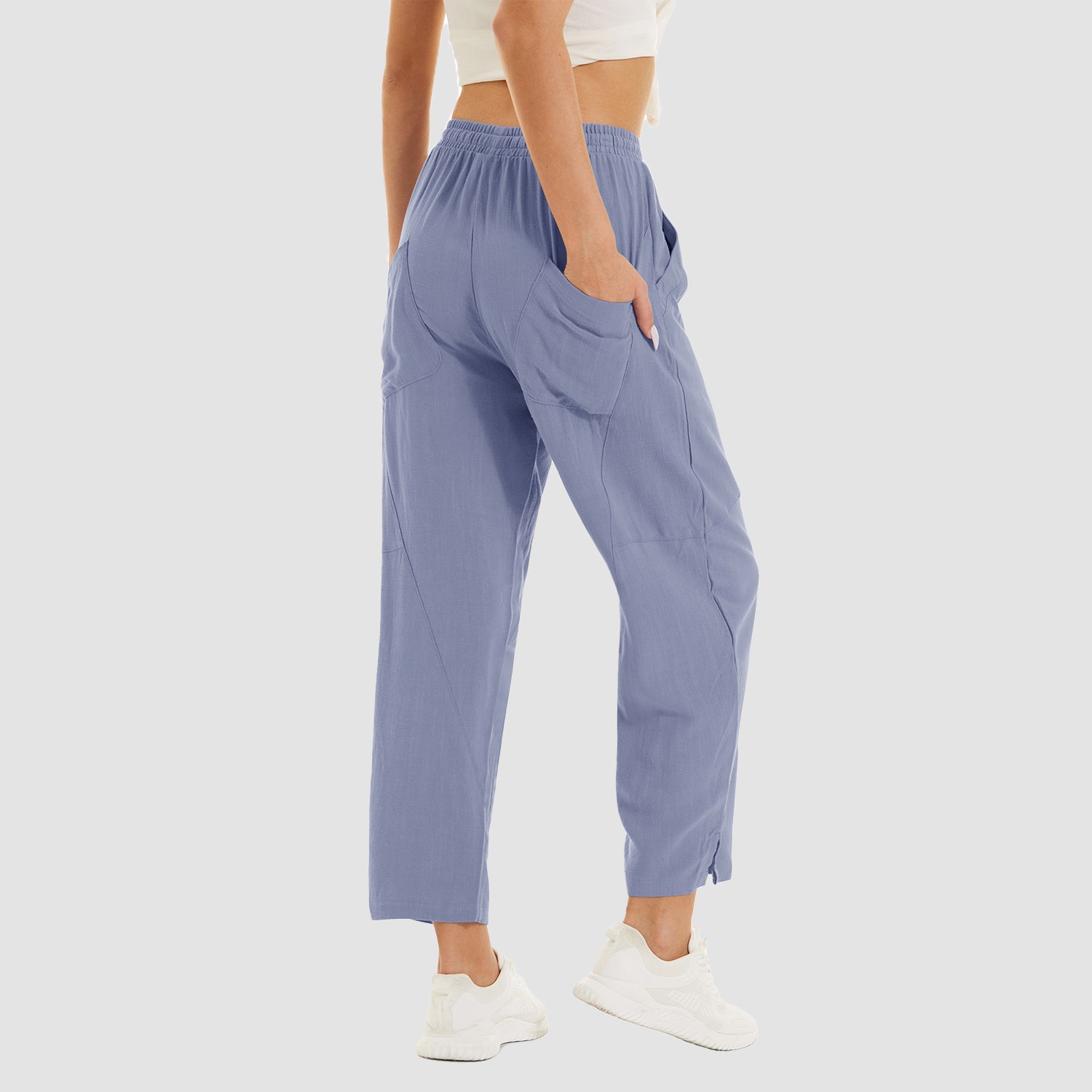 Women's Cotton Linen Pants High Waisted Summer Casual Pants Drawstring with 4 Pockets