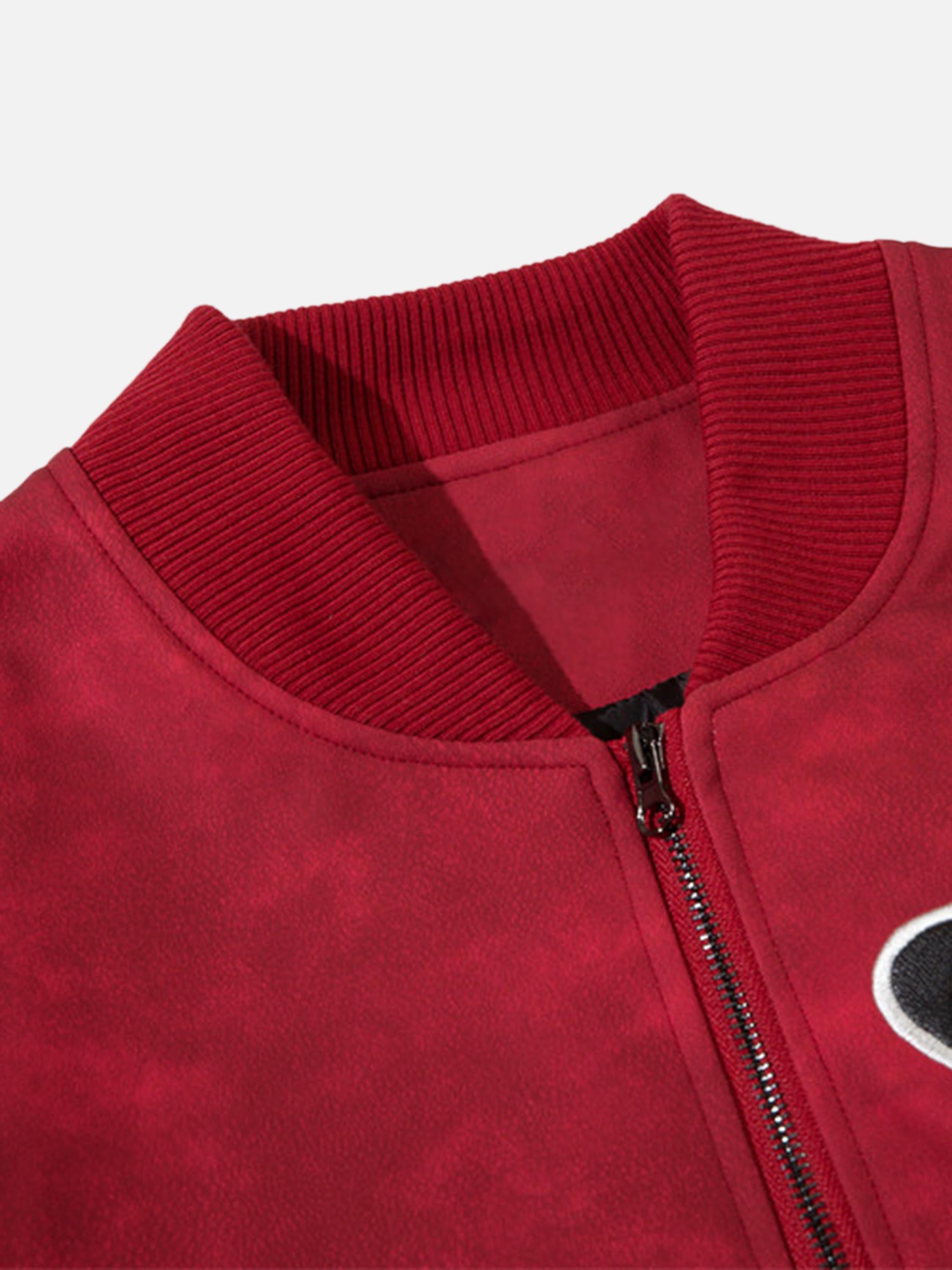 The Vimiaparty American Street Tide Patch Leather Embroidered Monogram Baseball Jacket