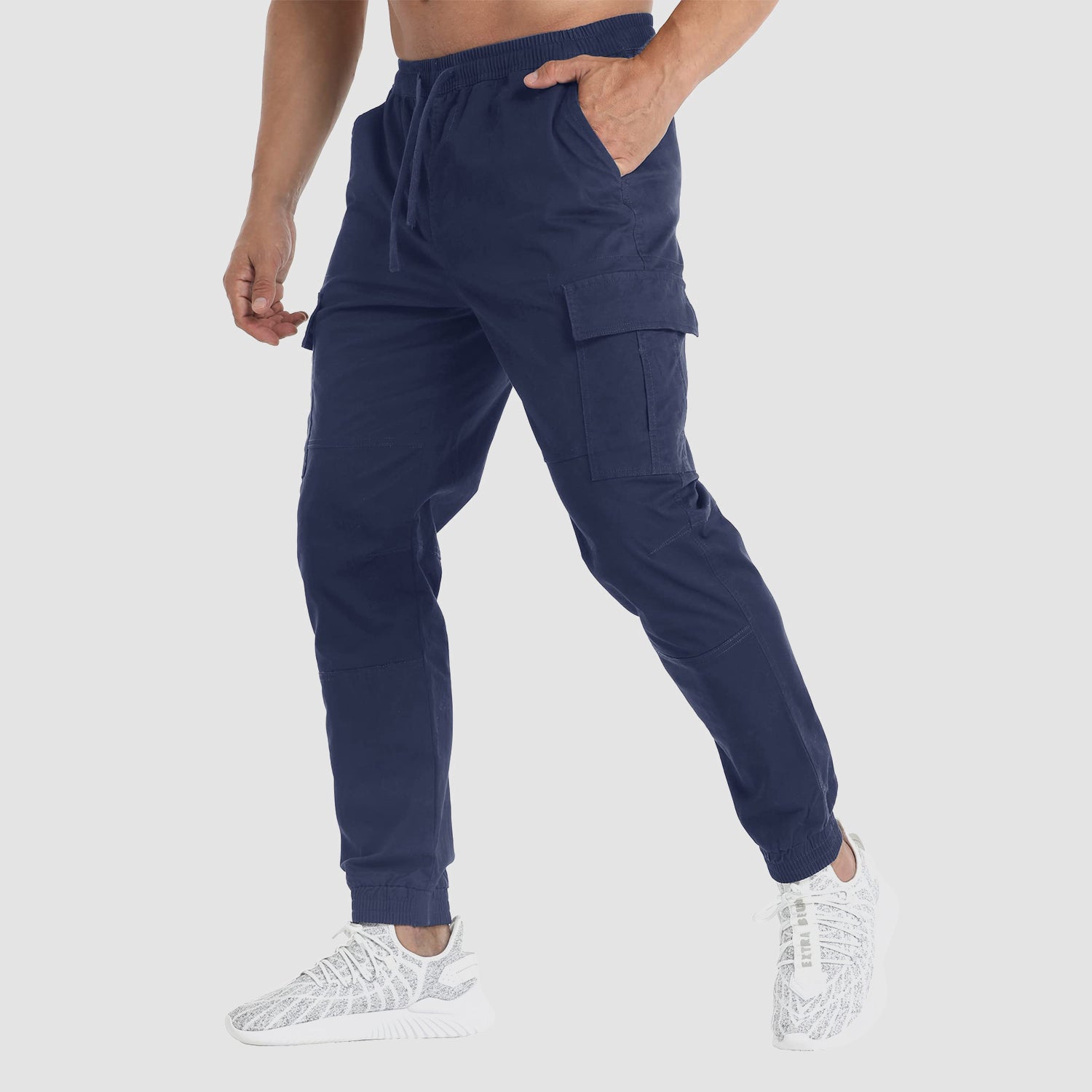 Men's Cargo Pants Elastic Waist Hiking Ripstop Outdoor Casual Fishing Pant with 5 Pockets