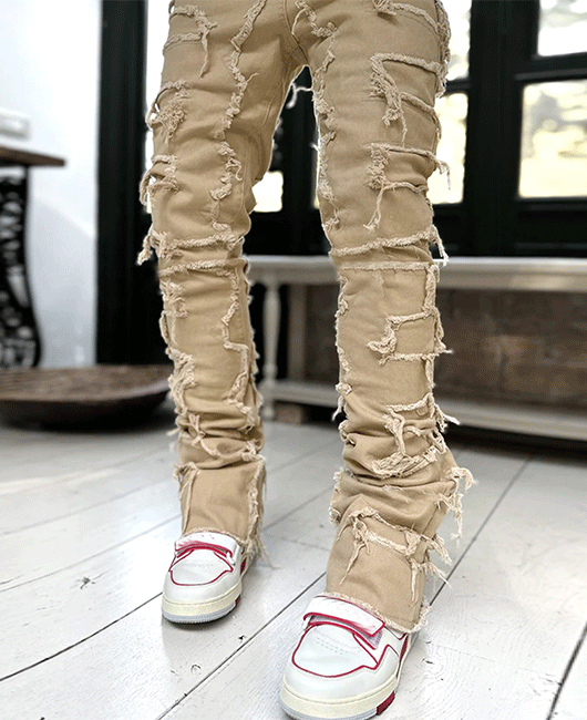 Fashion Plain Light Washed Raw Edge Straight Pants