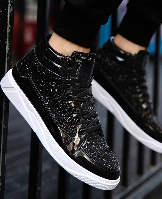 Fashion Plain Sequin High Top Glossy Skate Shoes