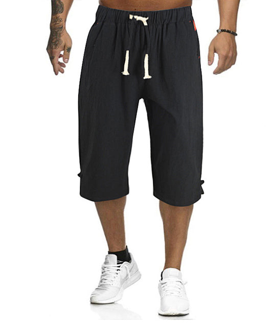 Slant Pocket Drawstring Cheongsam Buckle Capri Pants