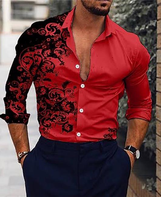 Casual Lapel Collar Gradient 3D Print Long Sleeve Shirt