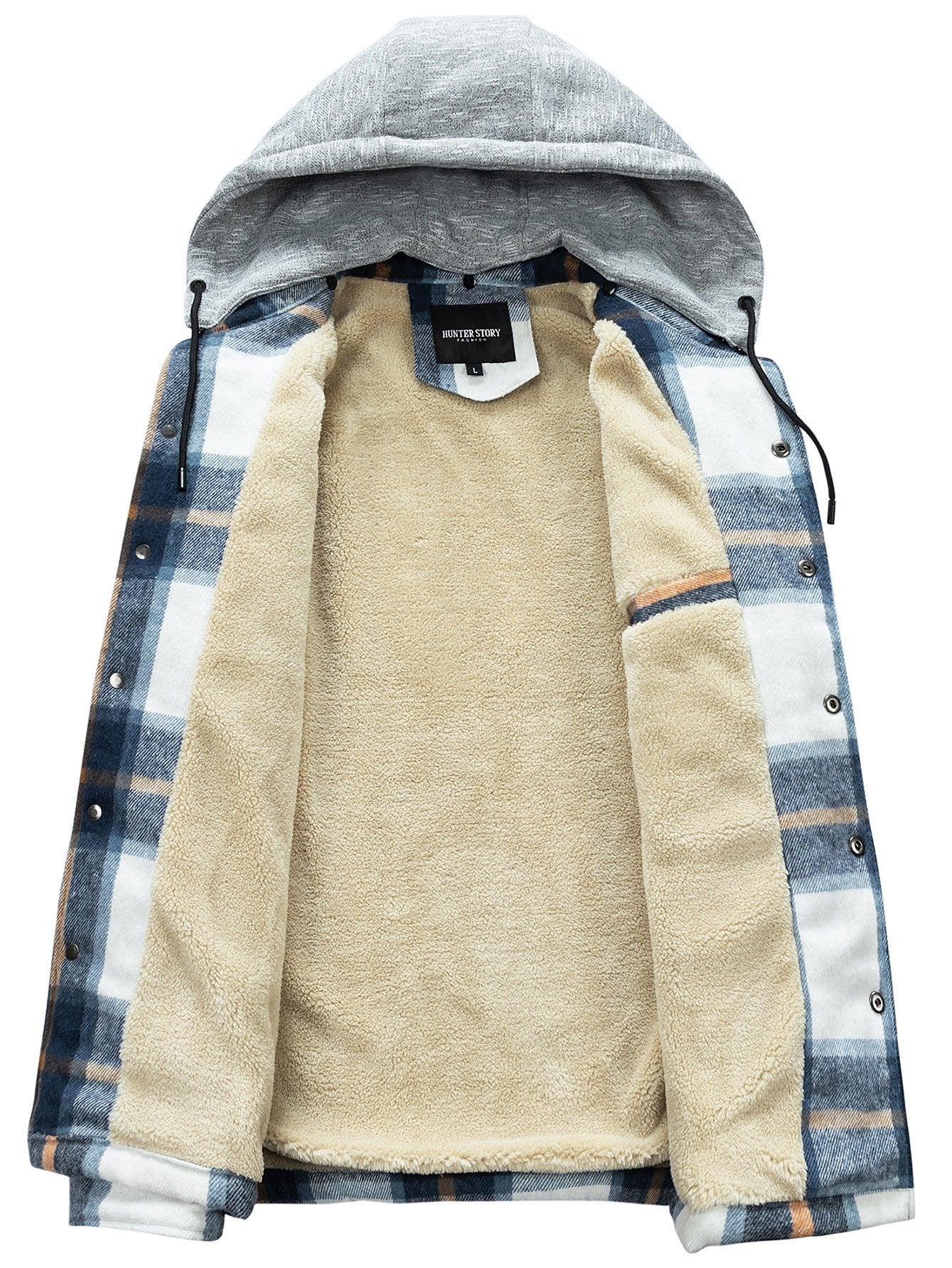 Teddy Fleece Lined Detachable Hooded Flannel Plaid Coat