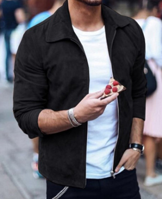Zipper Up Collared Suede Jacket