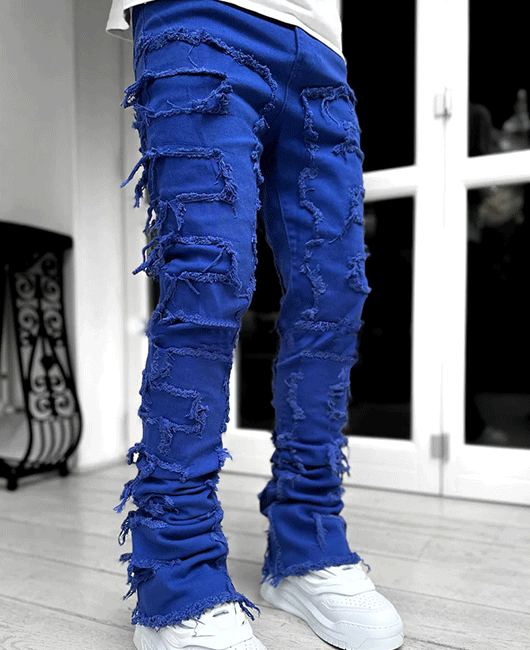 Fashion Plain Light Washed Raw Edge Straight Pants