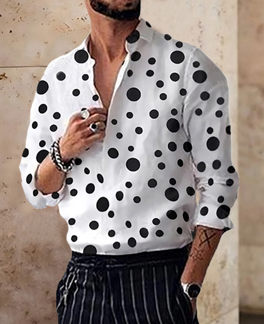 Casual Polka Dot Print Long Sleeve Lapel Collar Button Shirt