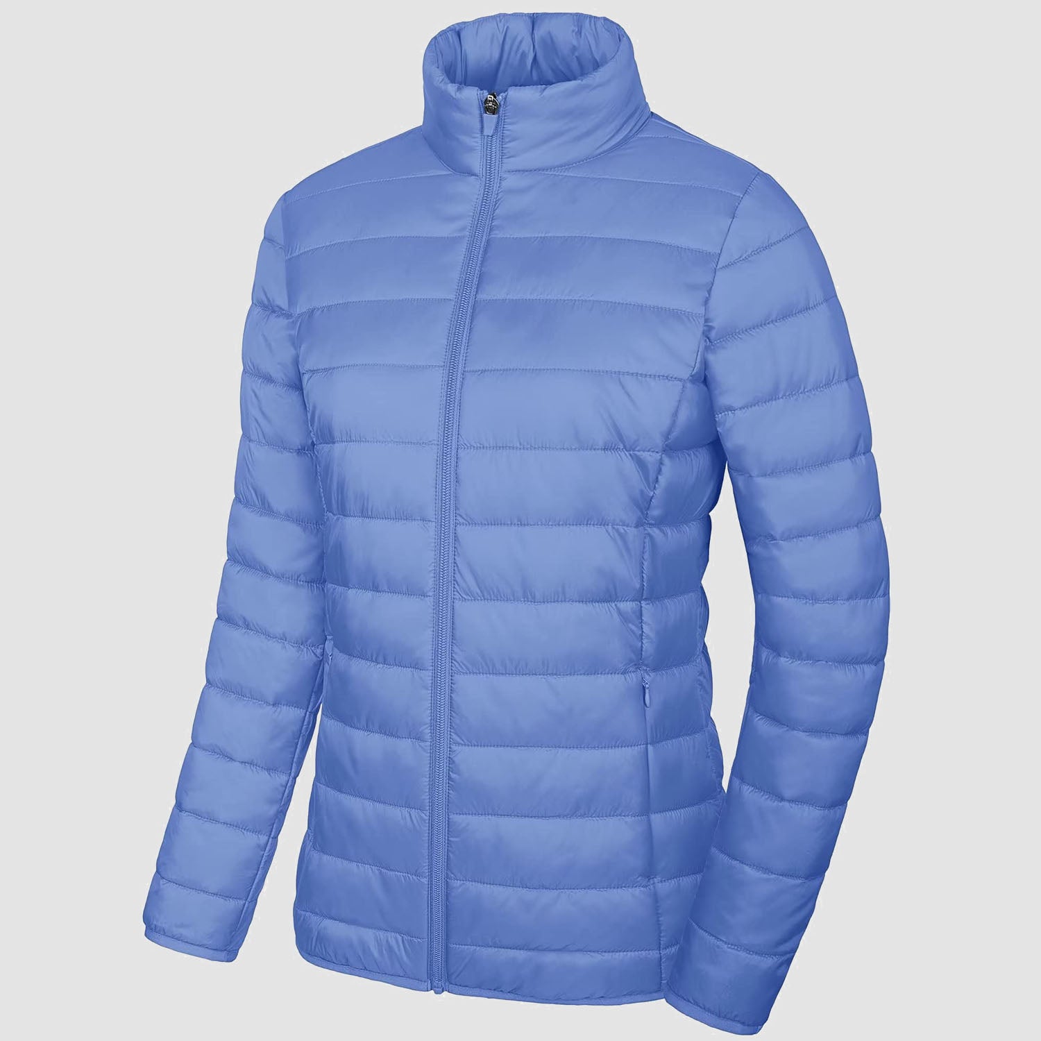Women Lightweight Puffer Jacket Stand Collar Full Zip Quilted Lined Winter Coat