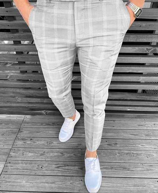Business Plaid Print Pocket Straight Pencil Pants