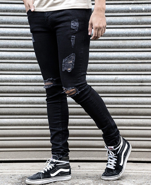 Casual Solid Ripped Pockets Denim Pencil Jeans