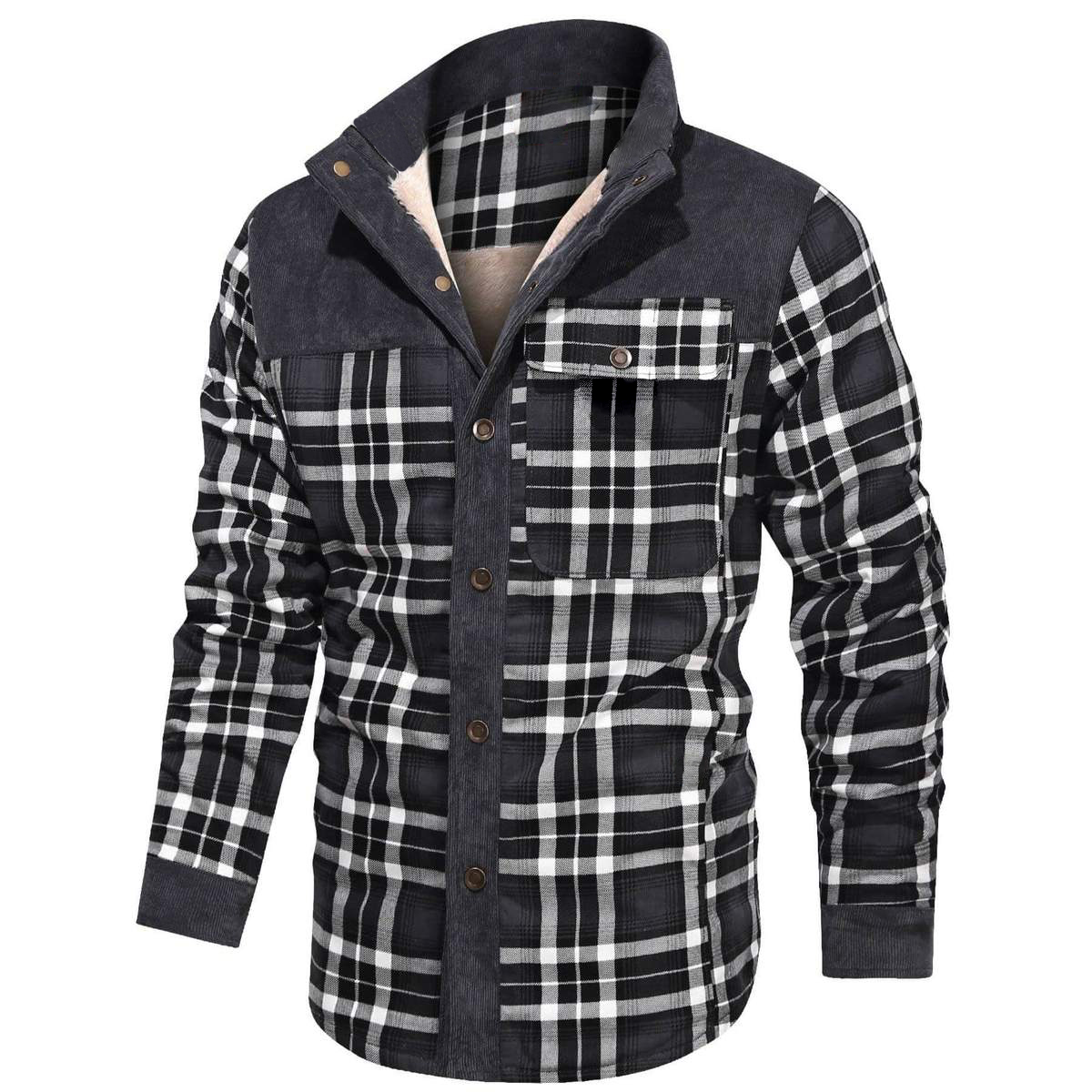 Men's Retro Check Pattern Stitching Warm Wanderer Jacket
