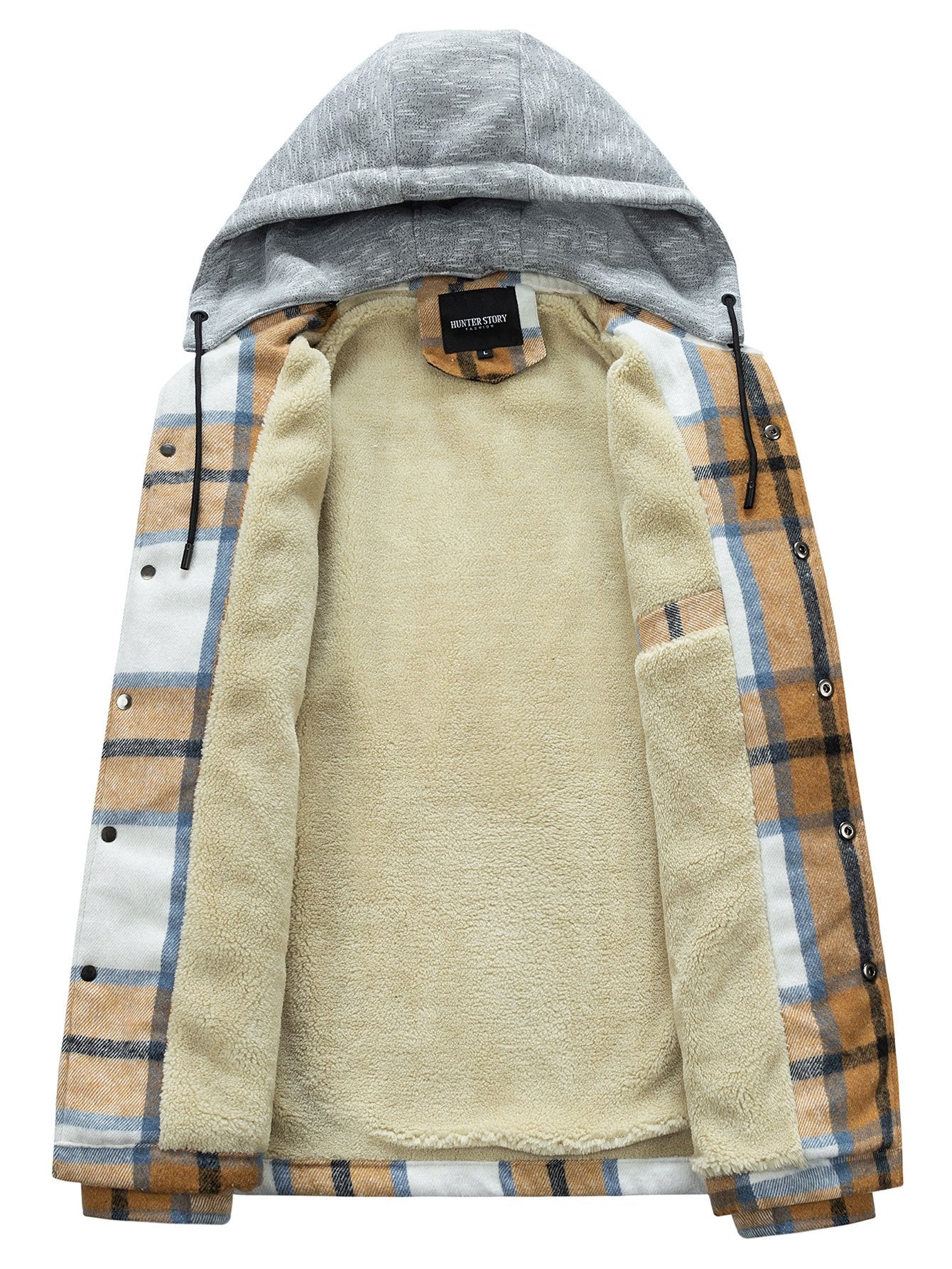 Teddy Fleece Lined Detachable Hooded Flannel Plaid Coat