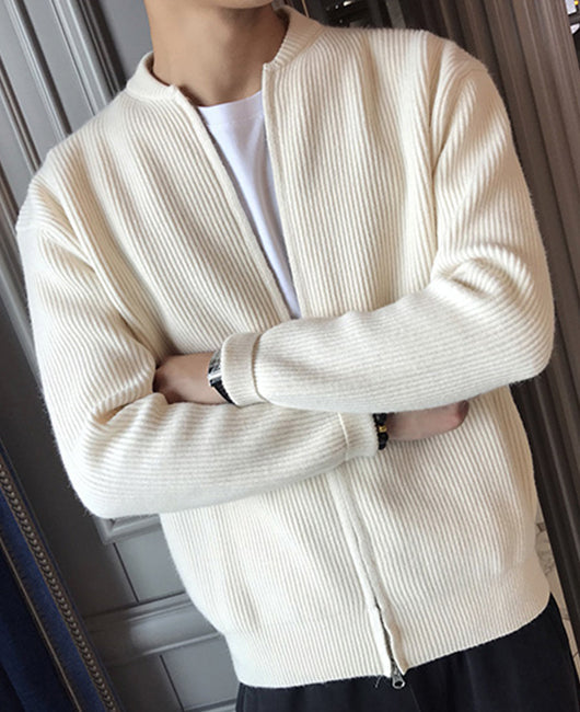 Men Ribbed Zip Up Knit Coat