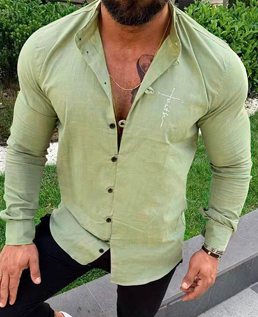 Fashion Stand Collar Plain Long Sleeve Slim Fit Casual Shirt
