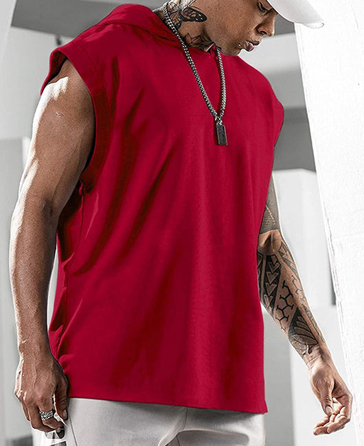 Men Plain Sleeveless Hooded Top