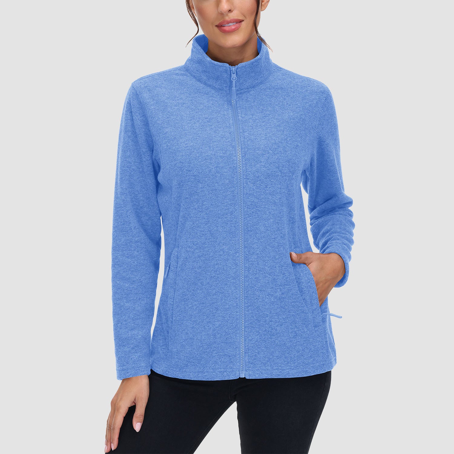 Women's Fleece Jacket Sweater Full Zip Up Coat With Zipper Pockets Warm