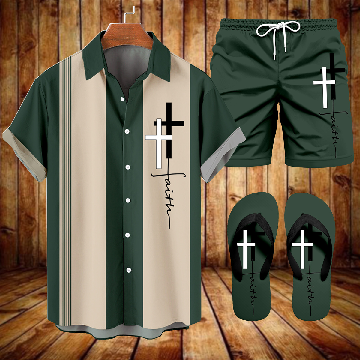 Men's Hawaii Vacations Print Shirt Three-Piece Set 056