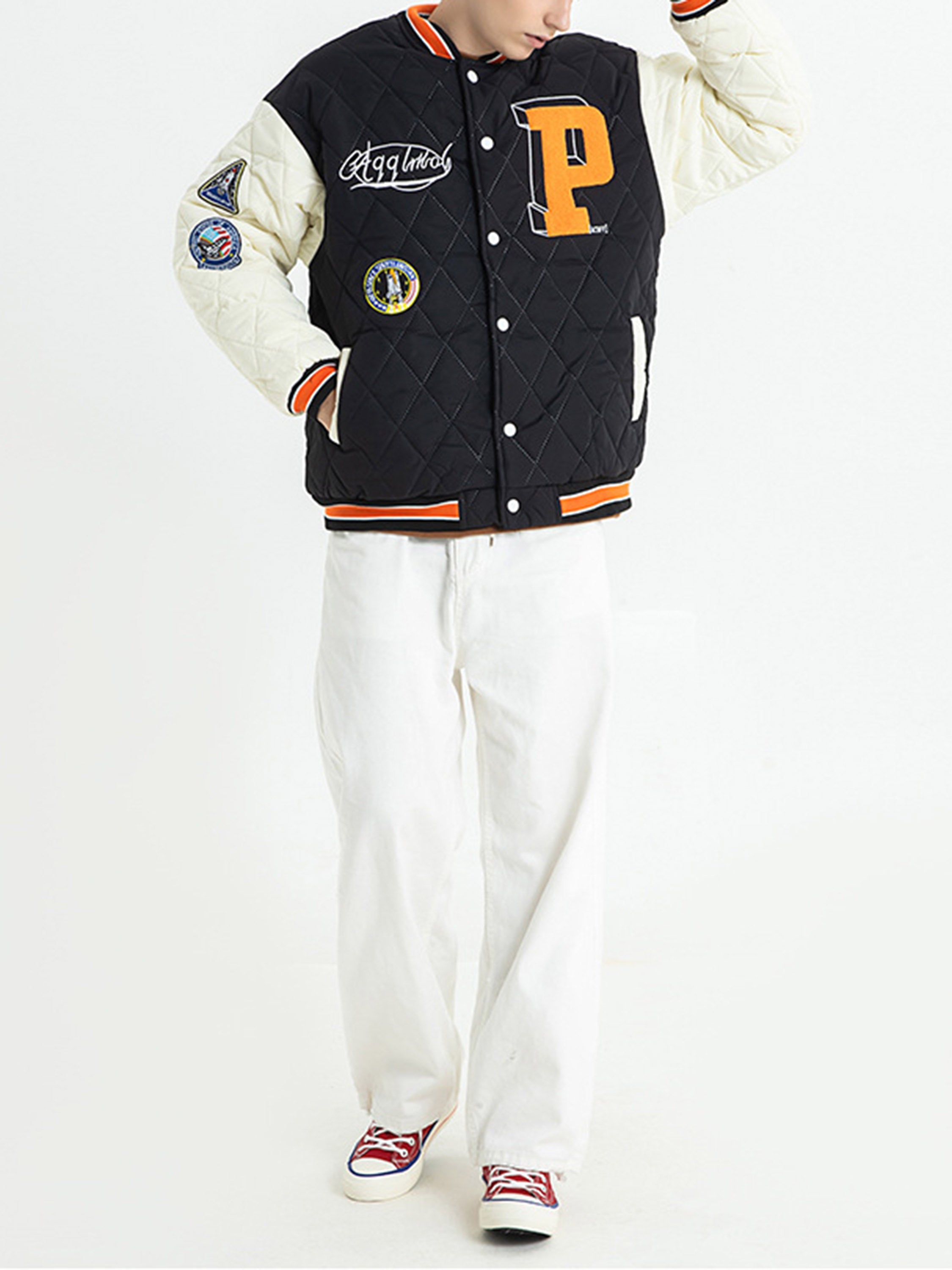 The Vimiaparty American Style Compound Velvet Check Thickened Cotton Baseball Suit Jacket