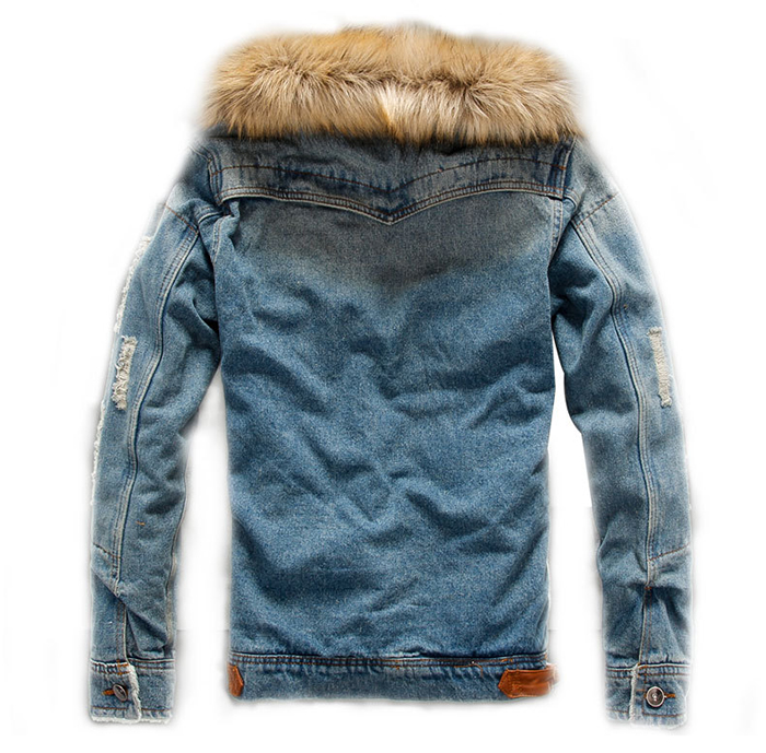 Men's Sherpa Fleece Lined Distressed Denim Trucker Jacket