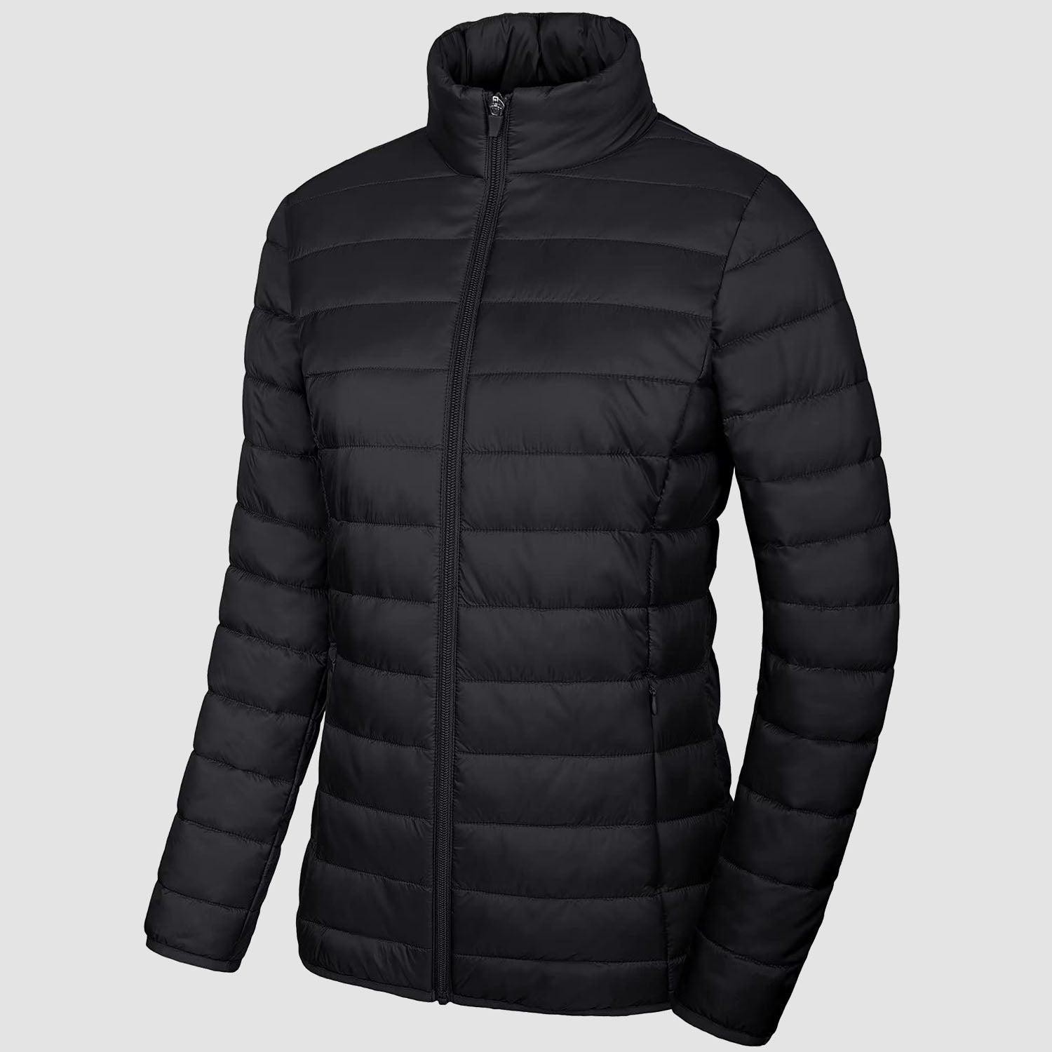 Women Lightweight Puffer Jacket Stand Collar Full Zip Quilted Lined Winter Coat