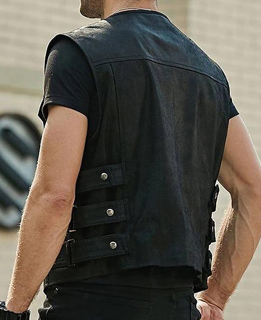 Fashion Crew Neck Plain PU Leather Pocket Zipper Vest