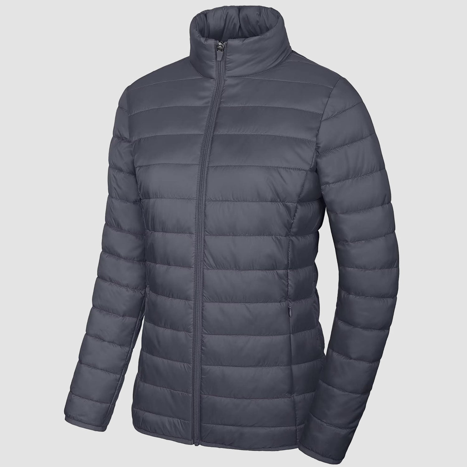 Women Lightweight Puffer Jacket Stand Collar Full Zip Quilted Lined Winter Coat
