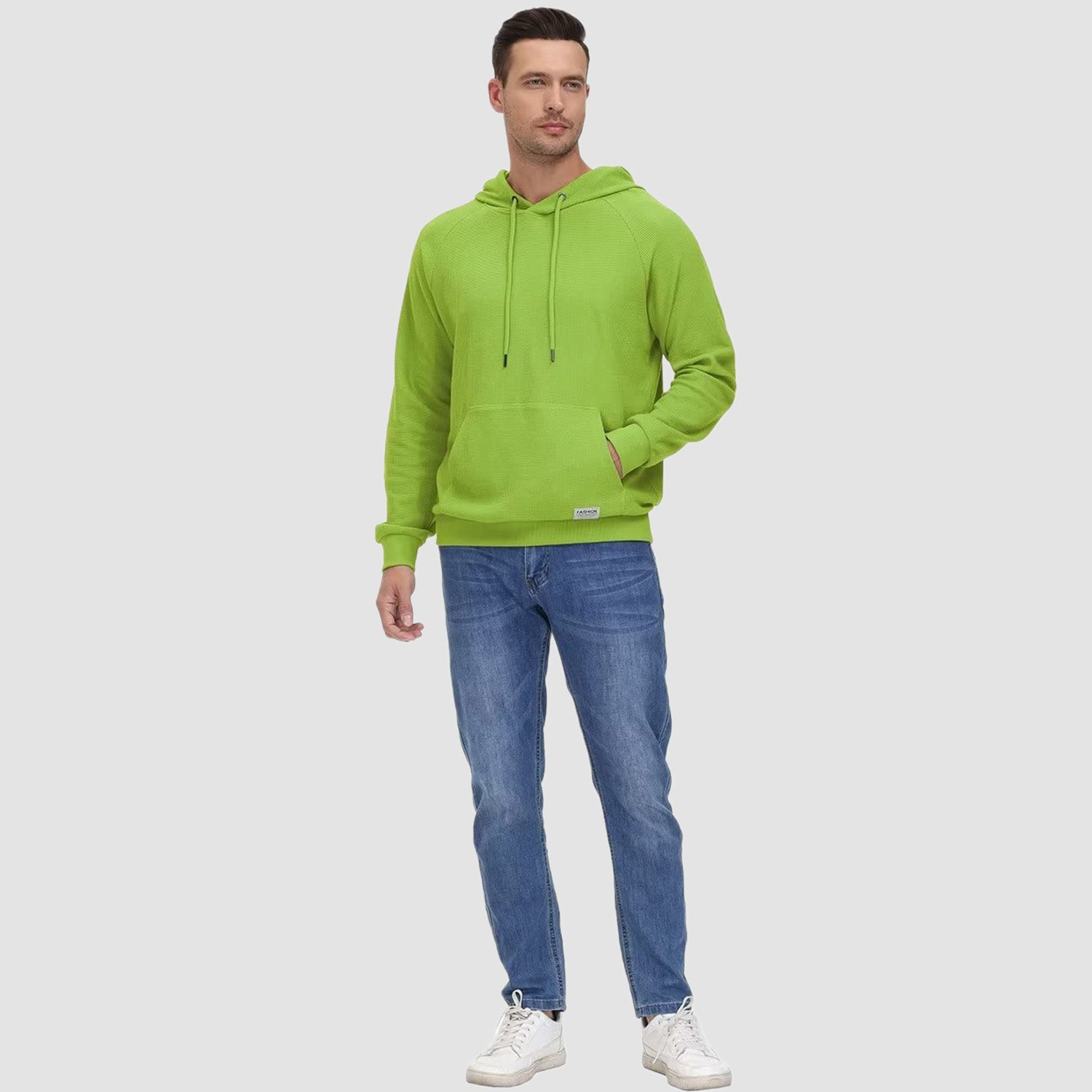 Men's Pullover Hoodies Waffle Knit Long Sleeve Drawstring Casual Active Hooded Sweatshirts with Kangaroo Pockets