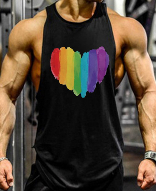 Casual Rainbow Heart Print Crew Neck Sleeveless Tank Top