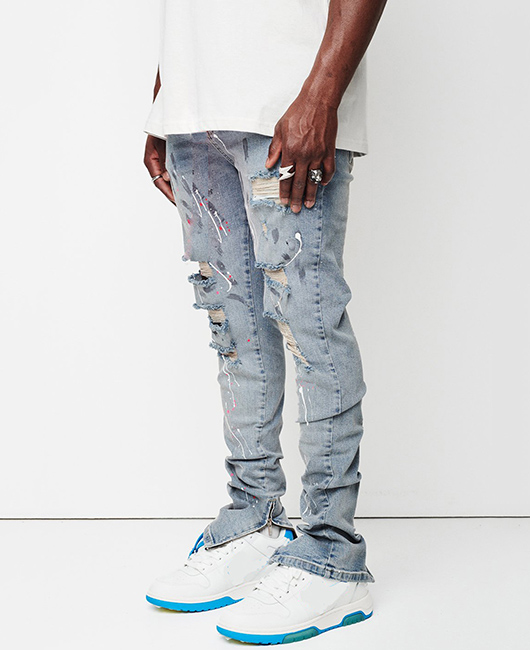 Casual Denim Ripped Zipper Pocket Pencil Jeans