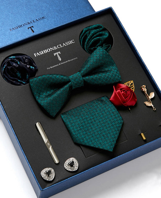Business Allover Print Tie & Scarves & Cufflinks & Bow Tie & Brooch & Tie Clip 8Ps Set