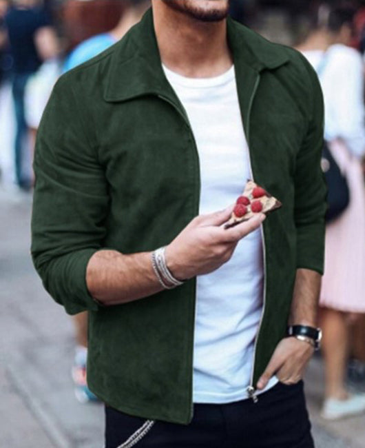 Zipper Up Collared Suede Jacket
