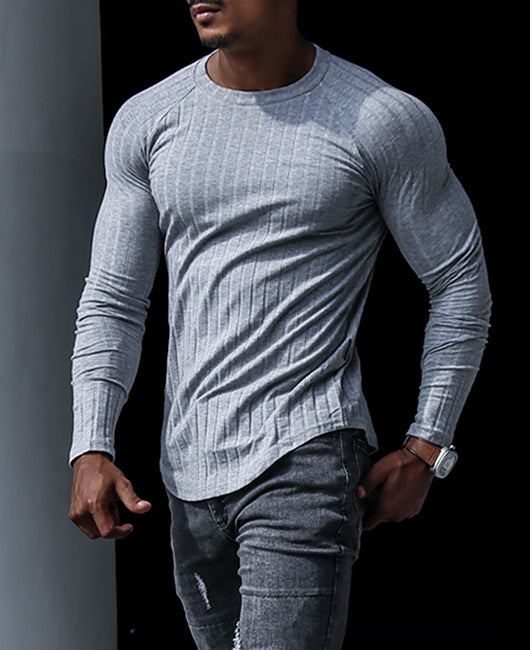 Crew Neck Raglan Sleeve Ribbed Shirt