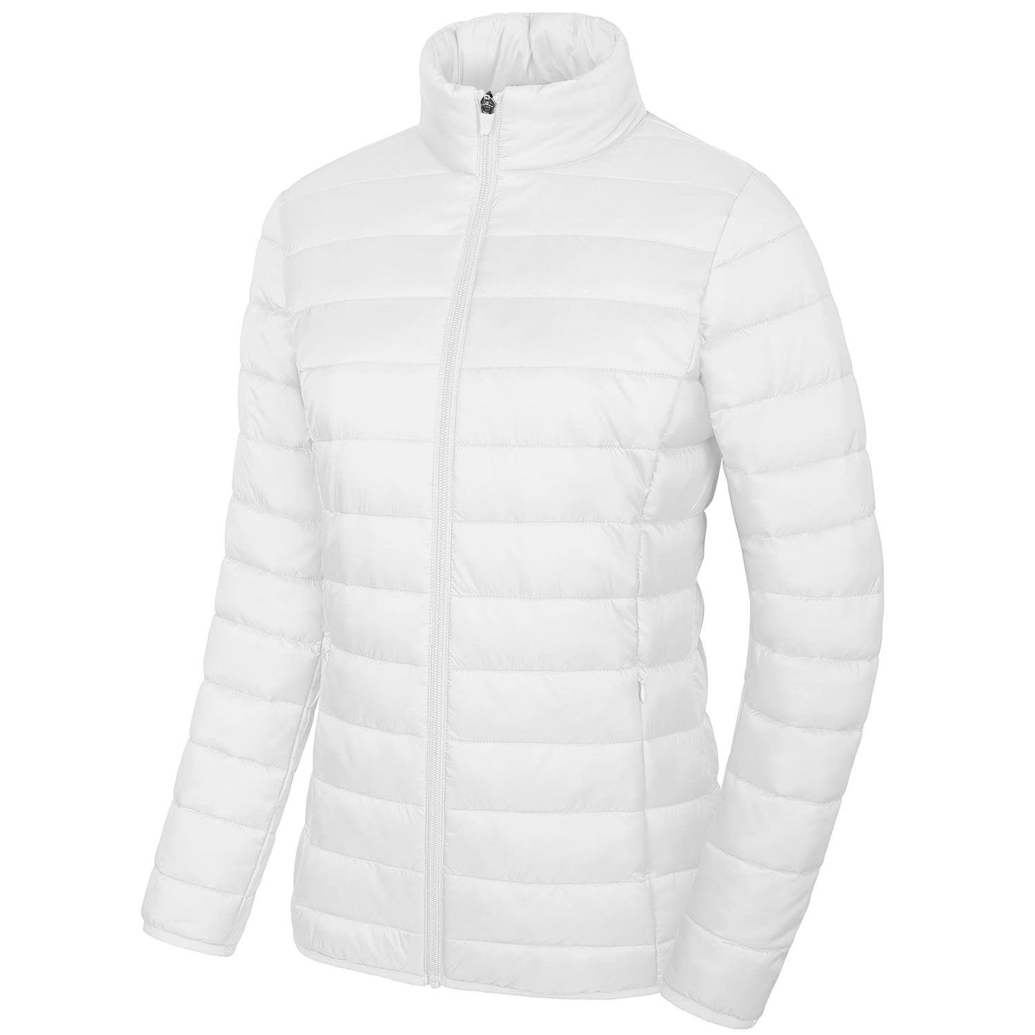 Women Lightweight Puffer Jacket Stand Collar Full Zip Quilted Lined Winter Coat